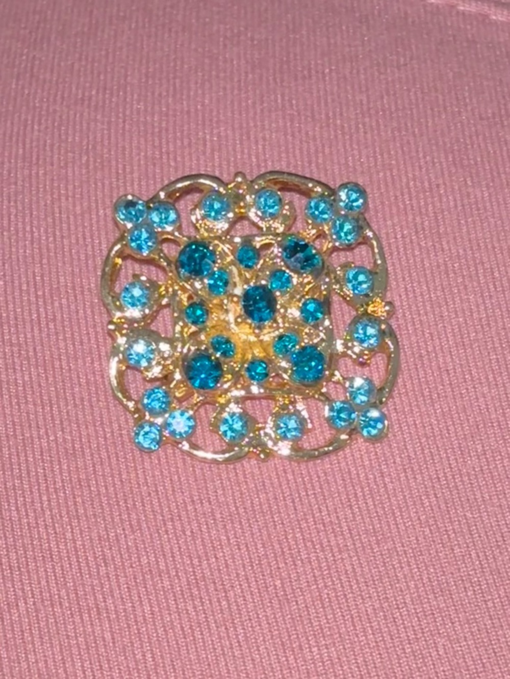 1950 s Vintage estate sale Gold-plated  Blue Crystal Filigree Brooch -